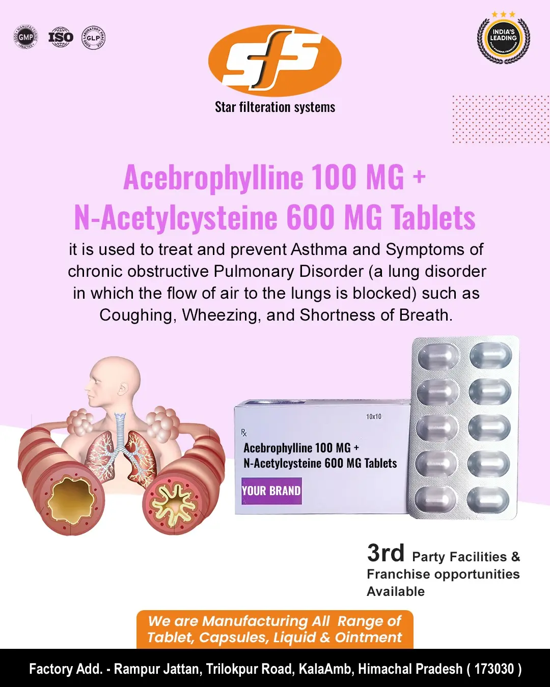 Acebrophylline 100MG + N-Acetylcysteine 600MG Tablets
