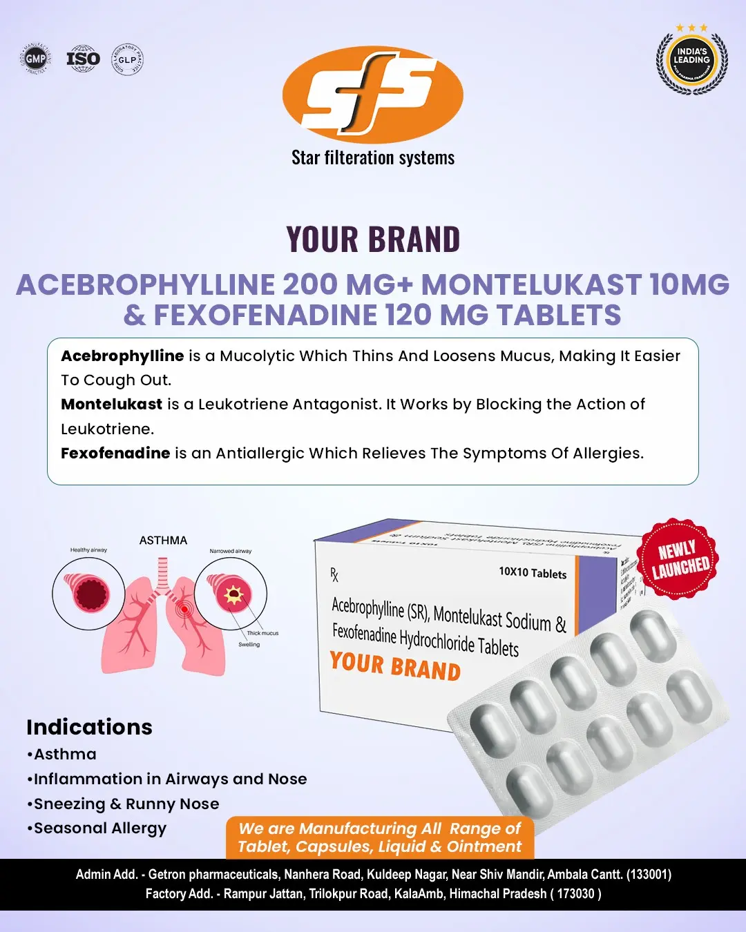 Acebrophylline (SR) Montelukast Sodium & fexofenadine Hydrochloride Tablets
