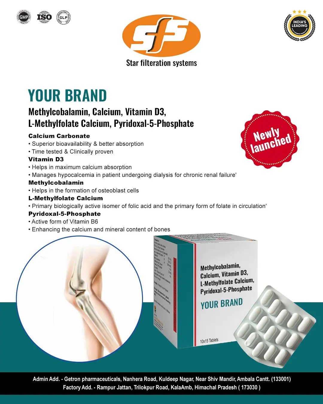 calcium carbonate 1250 MG + VITAMIN D3 2000 IU + Methylcobalamin 1500mcg + pyridoxyal 5-phosphate 0.5mg + lmethylfolate Calcium 1mg tab