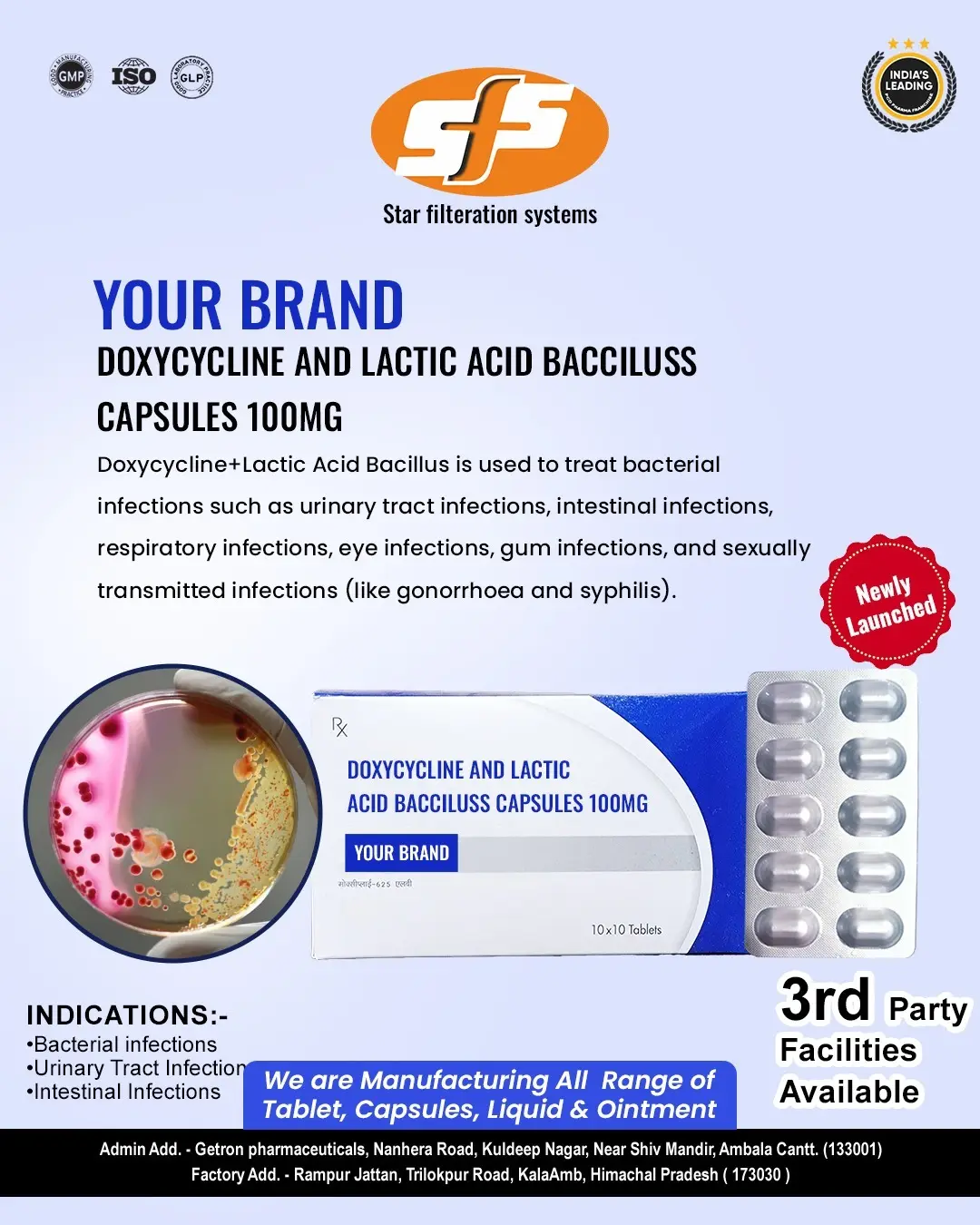 Doxycycline and Lactic Acid Bacciluss Capsules 100mg
