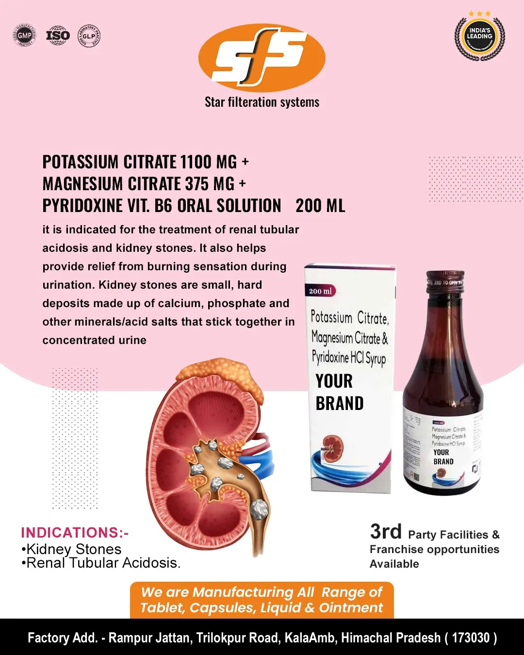 Potassium Citrate 1100mg+Magnesium Citrate 375mg + Pyridoxine Vit. B6 Oral Solution 200ml