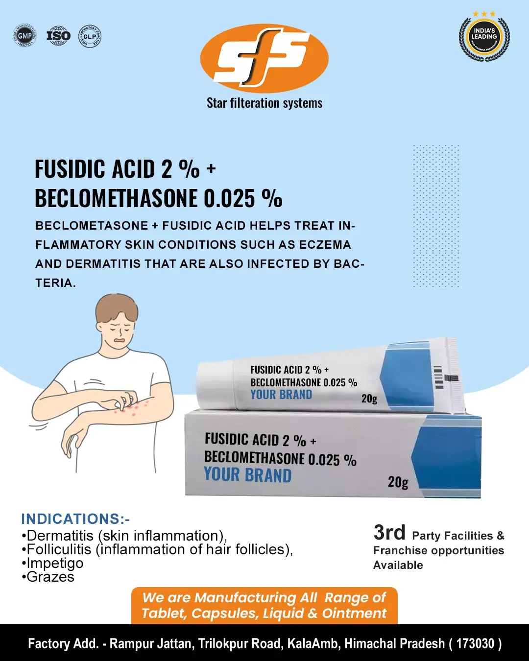 Fusidic Acid 2 % + Beclomethasone  0.025%  Cream