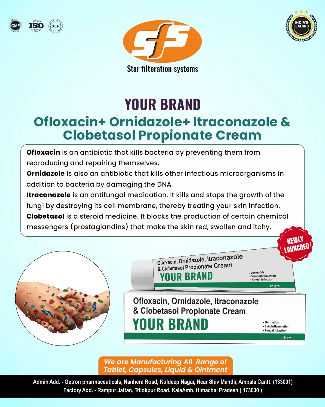 Ofloxacin + Ornidazole + Itraconazole & Clobetasol Propionate Cream