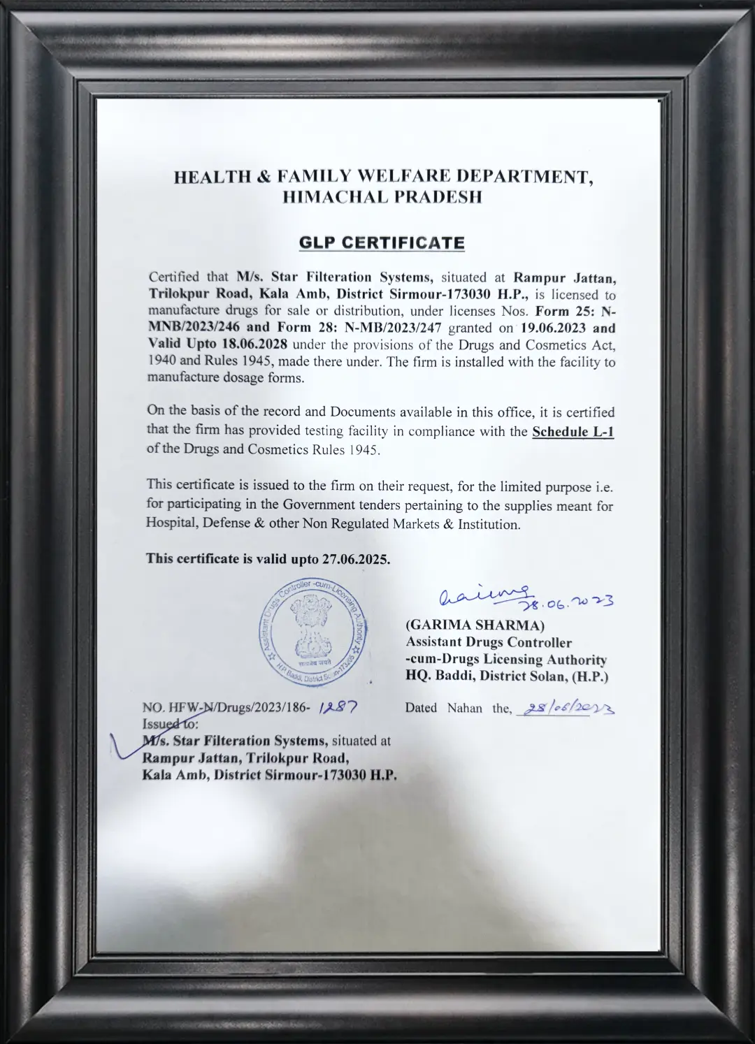 GMP/GLP certificate