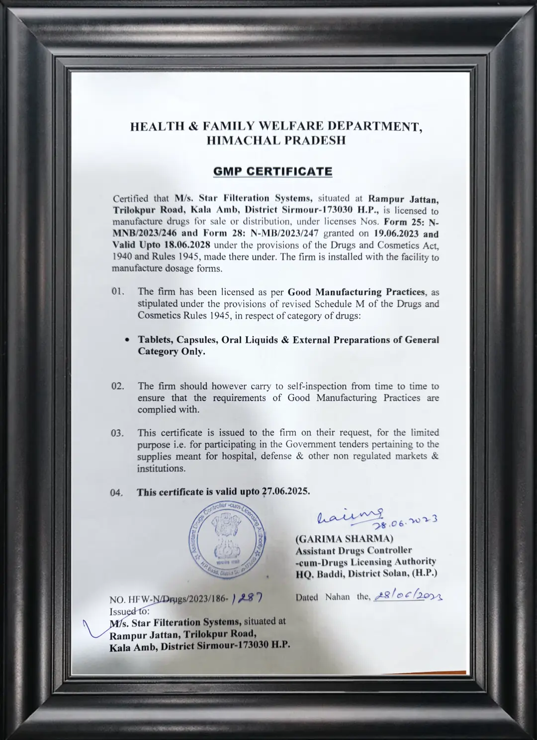 GMP/GLP certificate