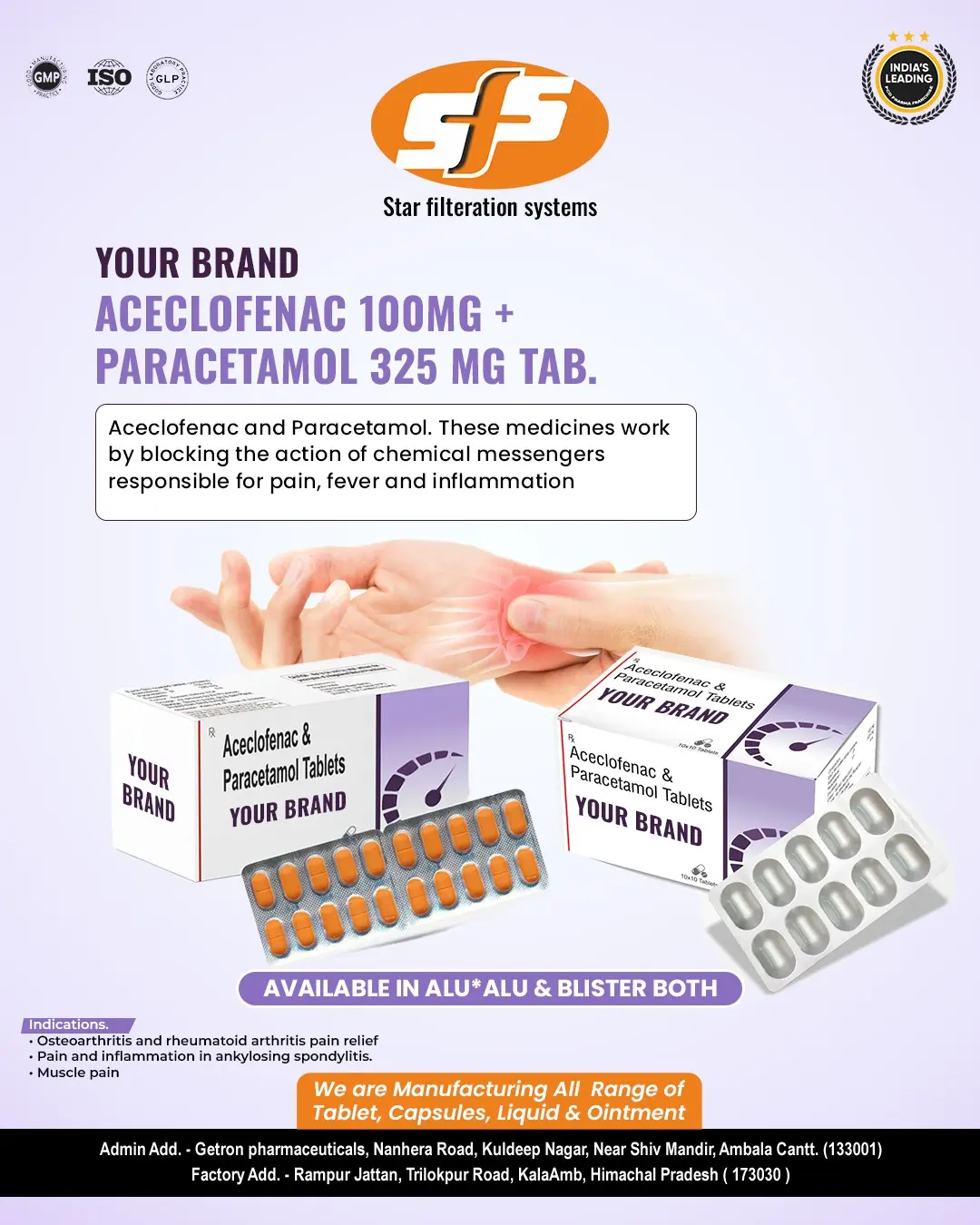 Aceclofenac 100MG + Paracetamol 325 MG TAB.